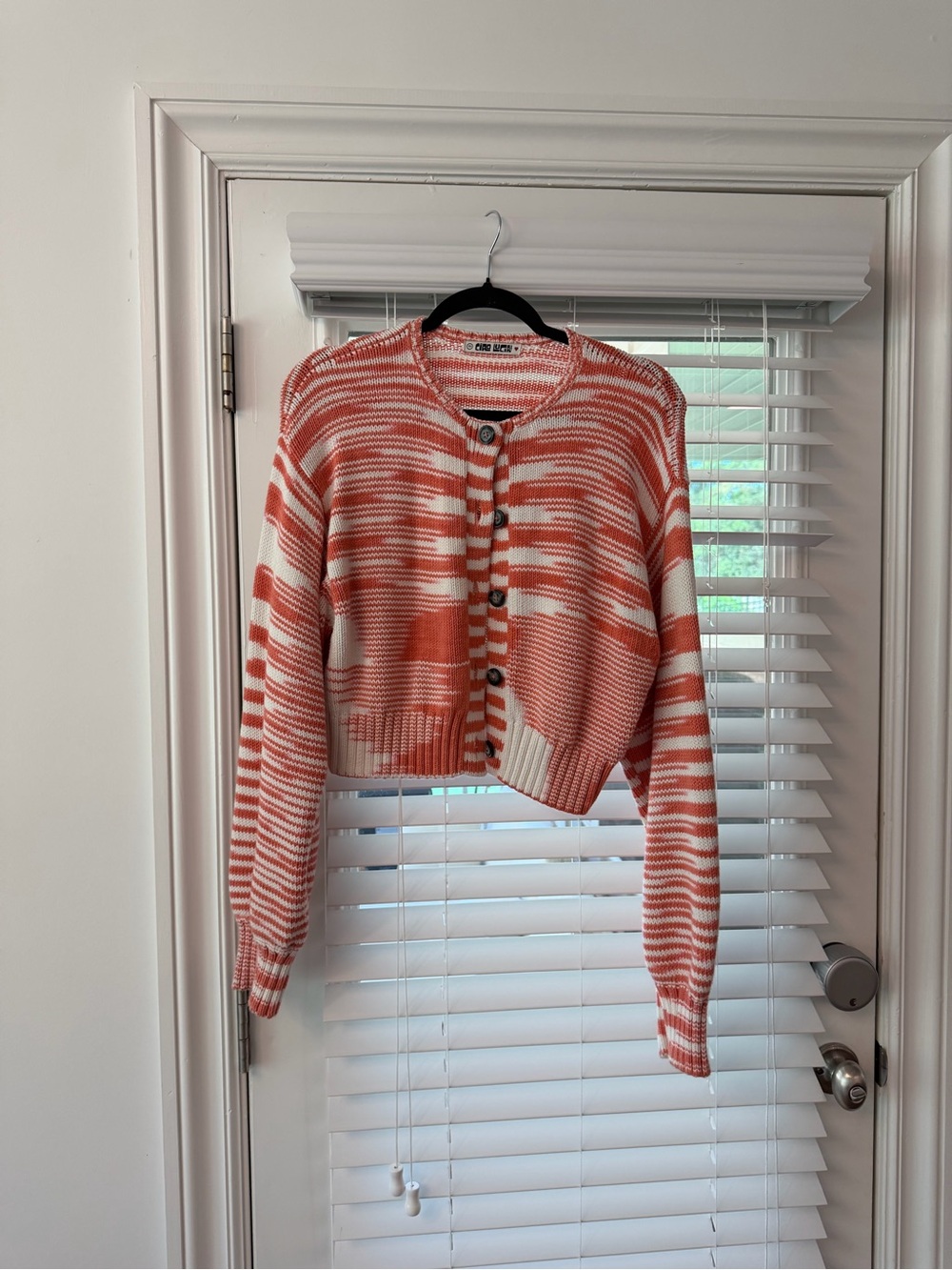 Ciao Lucia Coral and White Striped Cropped Cardigan